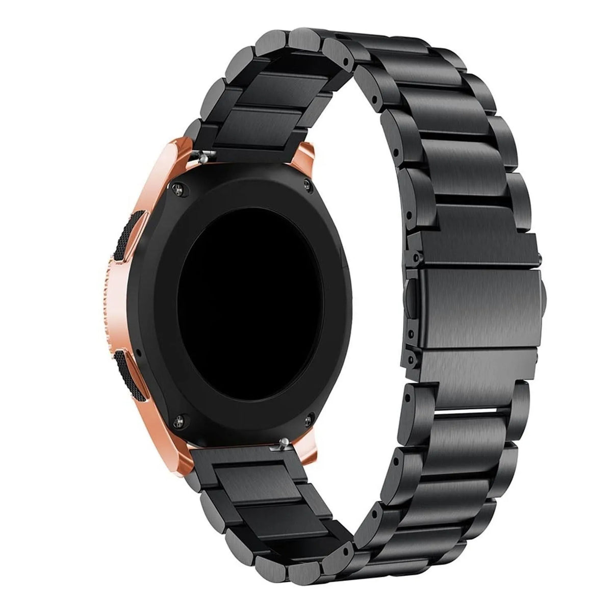 Steel Strap, black, on a watch, 3/4 rear view