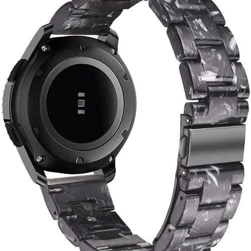 Metal Resin Strap, black/white, on a watch, 3/4 rear view