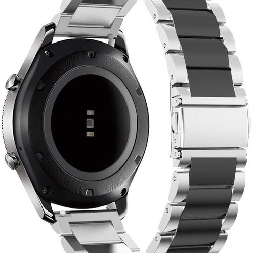 Steel Strap, silver/black, on a watch, 3/4 rear view
