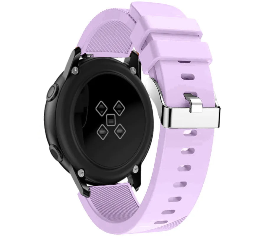 Twill Silicone Strap, lilac, on a watch, 3/4 rear view