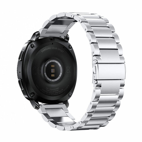 Steel Strap, silver, on a watch, 3/4 rear view