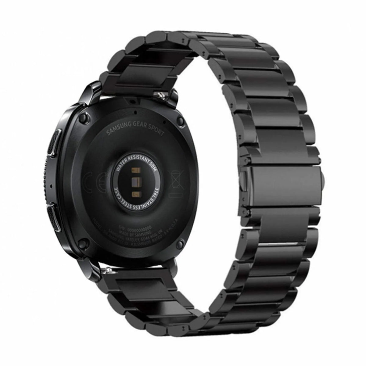 Steel Strap, black, on a watch, 3/4 rear view