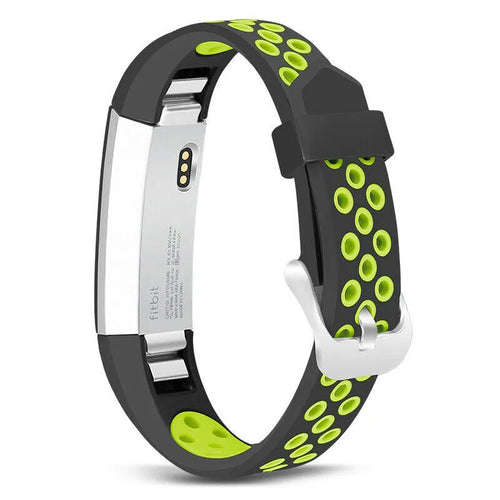Silicone Sport Strap, black/green, on a watch, 3/4 rear view