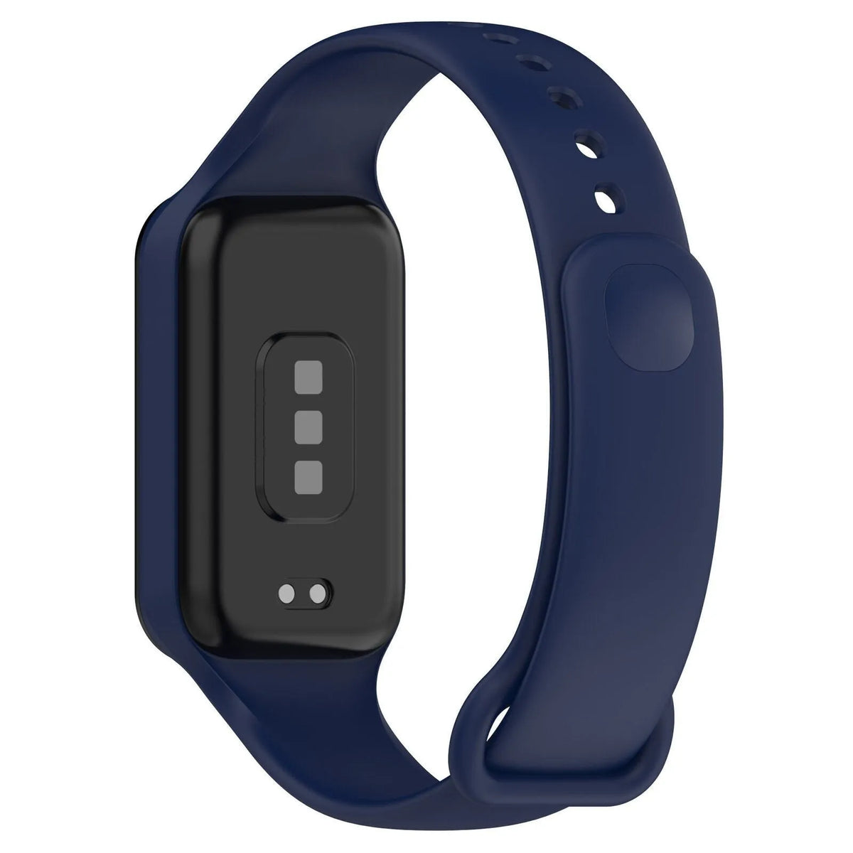 Silicone Strap, dark blue, on a watch, 3/4 rear view