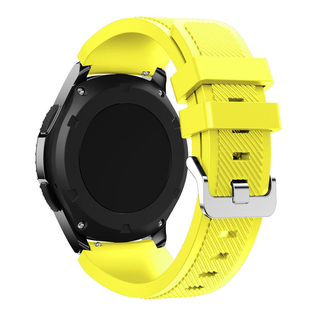 Twill Silicone Strap, yellow, on a watch, 3/4 rear view