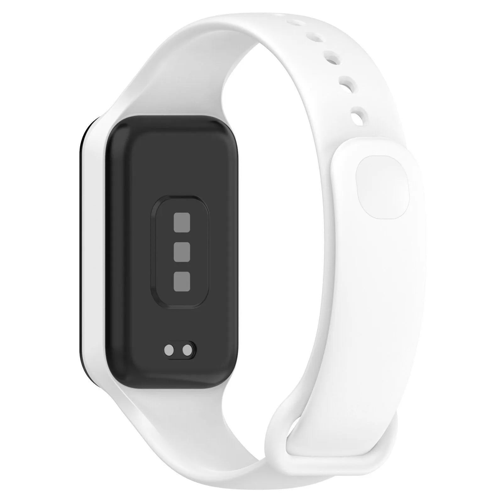 Silicone Strap, white, on a watch, 3/4 rear view