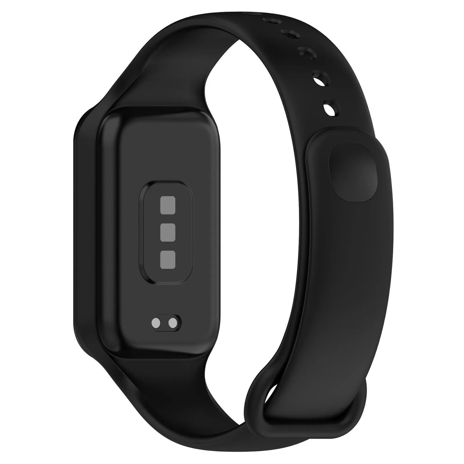 Silicone Strap, black, on a watch, 3/4 rear view