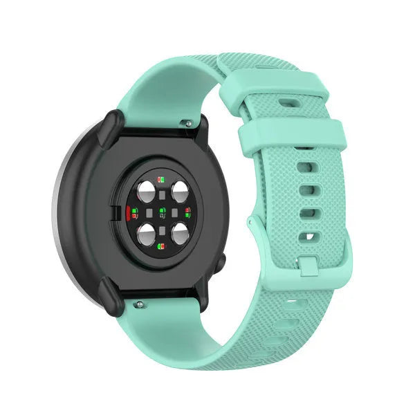 Premium Silicone Strap, aqua, on a watch, 3/4 rear view