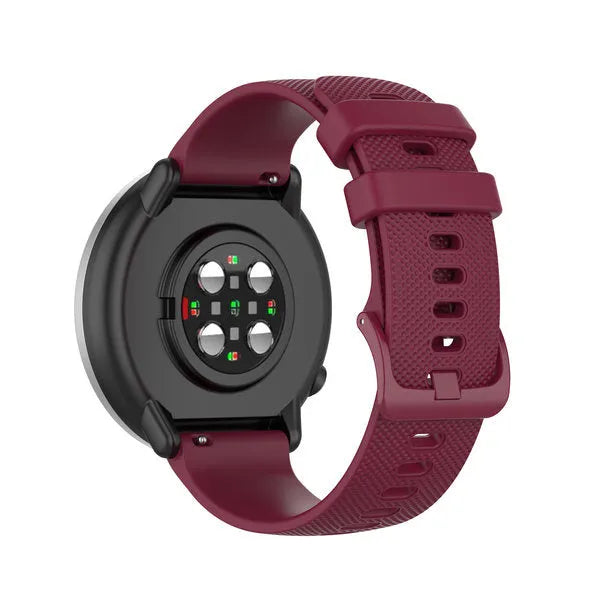 Premium Silicone Strap, dark red, on a watch, 3/4 rear view