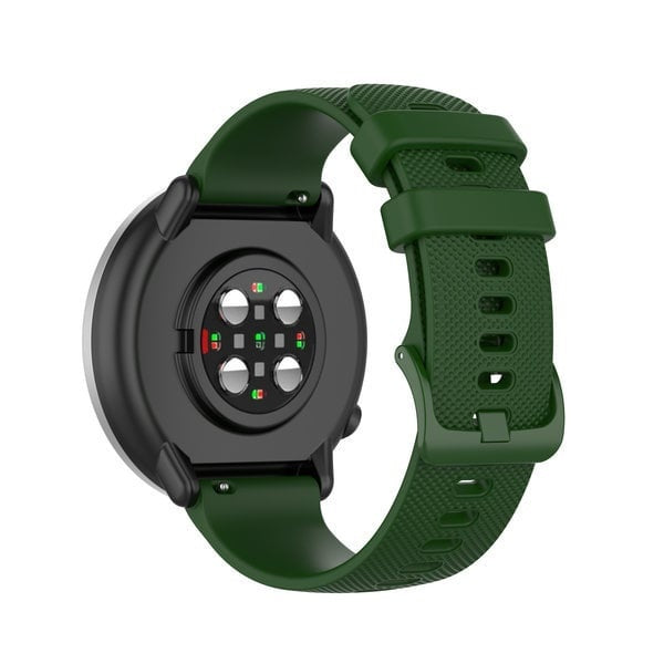 Premium Silicone Strap, army green, on a watch, 3/4 rear view