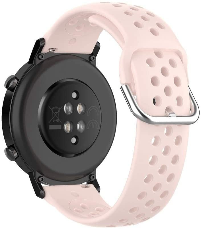 Breathable Silicone Strap, pink, on a watch, 3/4 rear view