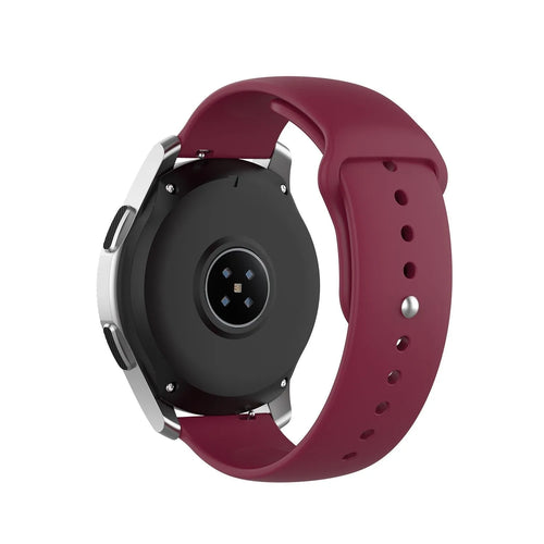 Silicone Sport Strap, burgundy, on a watch, 3/4 rear view