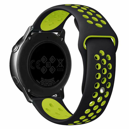 Silicone Sport Strap, black/yellow, on a watch, 3/4 rear view