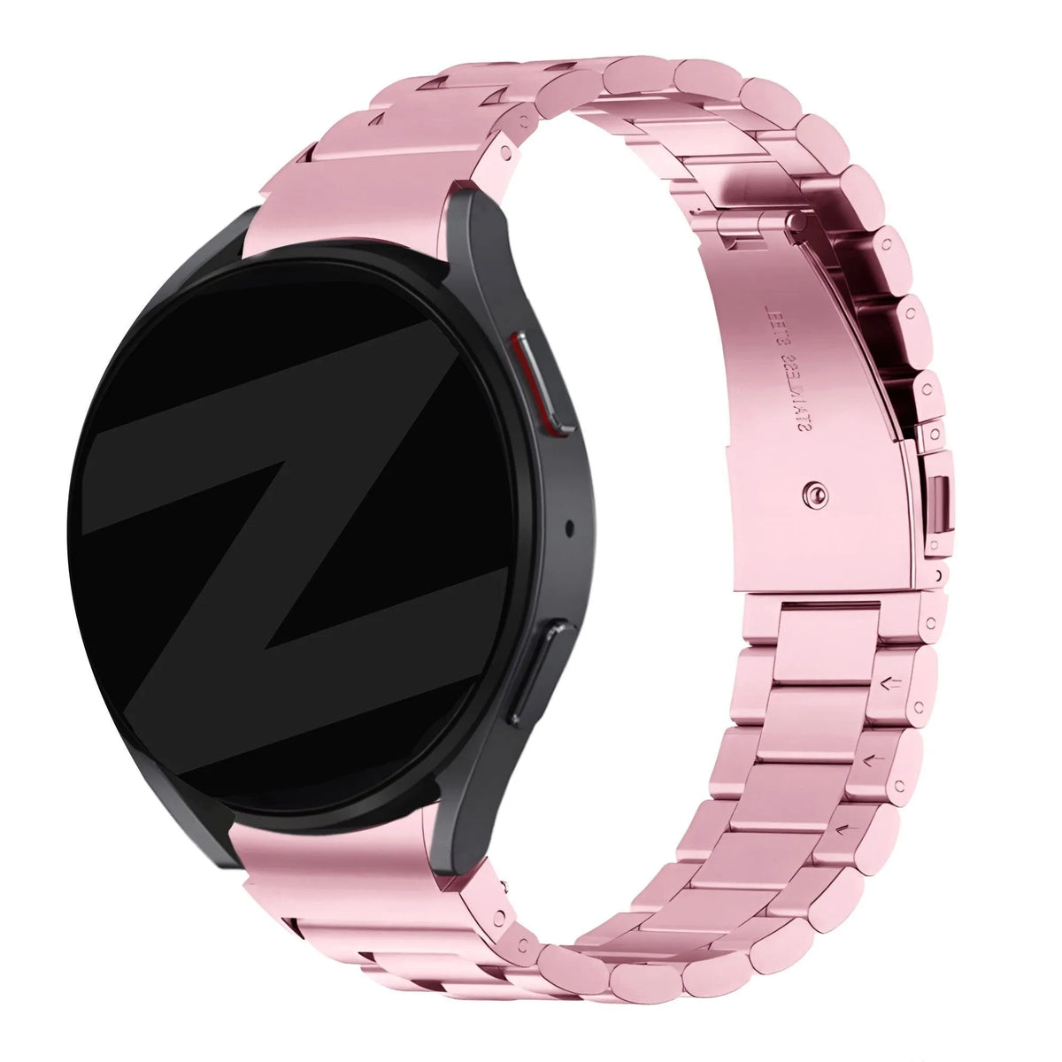 Steel Strap 'Classic', pink, on a watch, 3/4 rear view