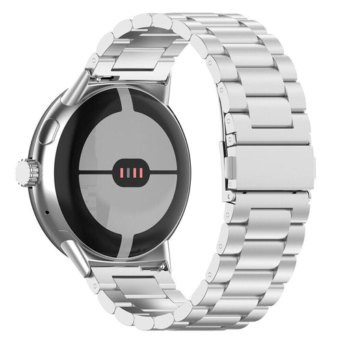 Steel Strap, silver, on a watch, 3/4 rear view