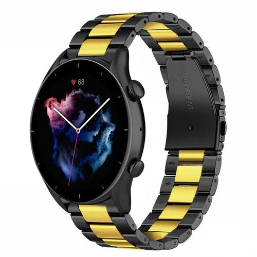 Steel Strap, black/gold, on a watch, 3/4 rear view