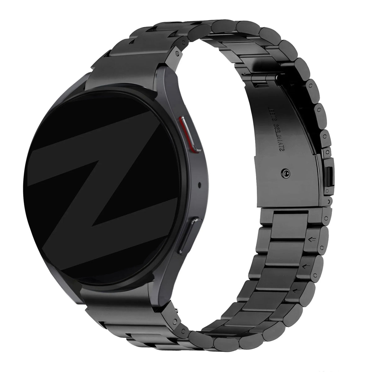 Steel Strap 'Classic', black, on a watch, 3/4 rear view