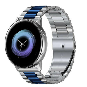 Steel Strap, silver/blue, on a watch, 3/4 rear view