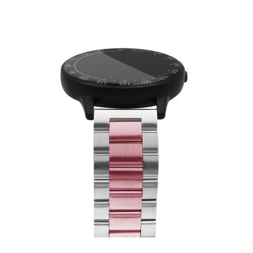 Steel Strap, silver/pink, on a watch, 3/4 rear view