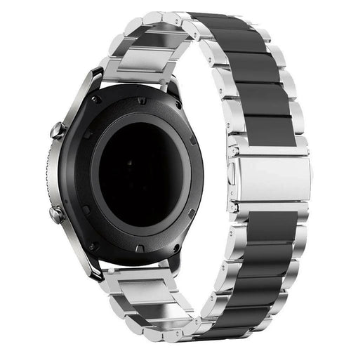 Steel Strap, silver/black, on a watch, 3/4 rear view