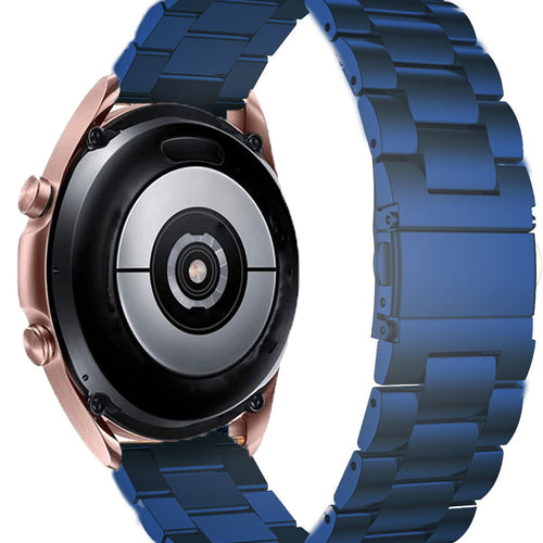 Steel Strap, blue, on a watch, 3/4 rear view