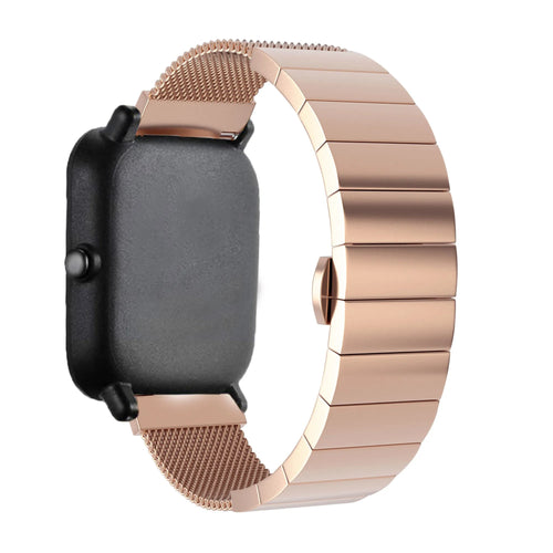 Milanese Steel Strap, rose gold, on a watch, 3/4 rear view