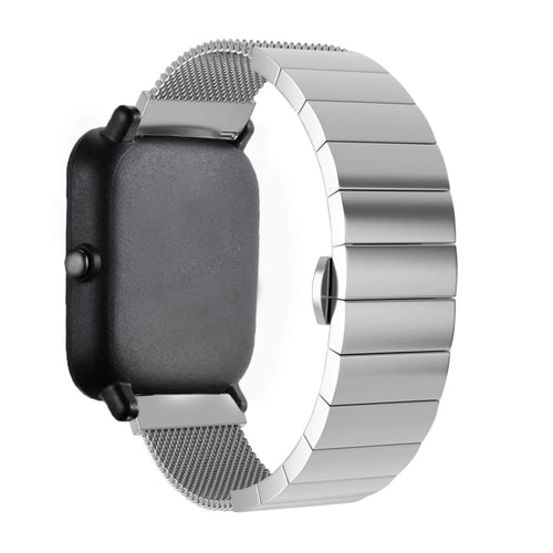 Milanese Steel Strap, silver, on a watch, 3/4 rear view
