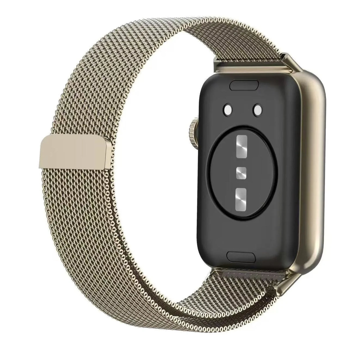 Milanese Strap, starlight, on a watch, 3/4 rear view