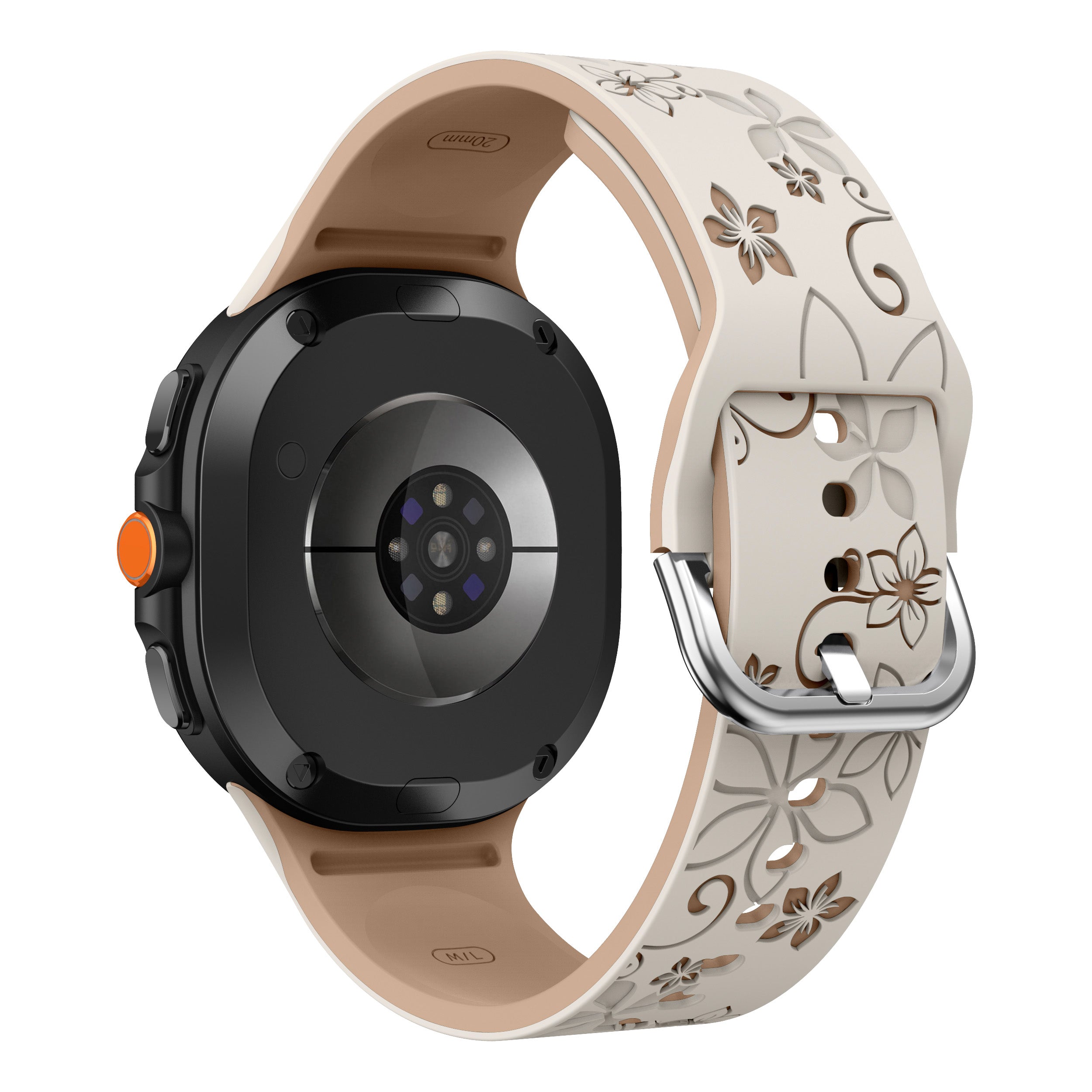 Bracelet silicone avec fleurs Samsung Galaxy Watch 8 Classic (lumière stellaire/beige)
