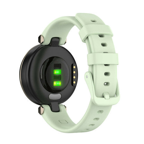 Silicone Strap, light green, on a watch, 3/4 rear view