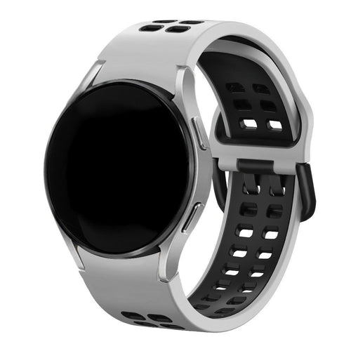 Silicone Squared Sport Strap, white/black, on a watch, 3/4 rear view