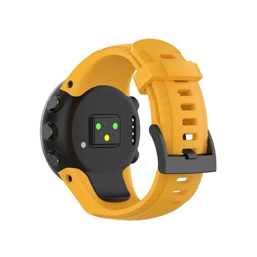 Silicone Strap, orange/yellow, on a watch, 3/4 rear view