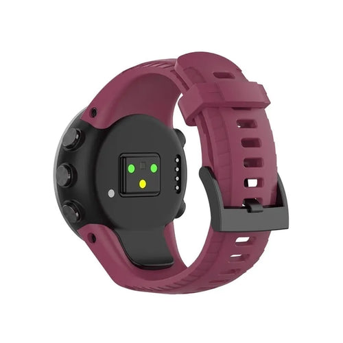 Silicone Strap, rose-red, on a watch, 3/4 rear view