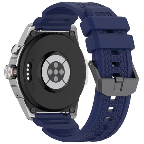 Silicone Strap, dark blue, on a watch, 3/4 rear view