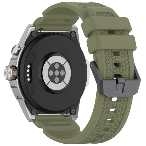 Silicone Strap, army green, on a watch, 3/4 rear view