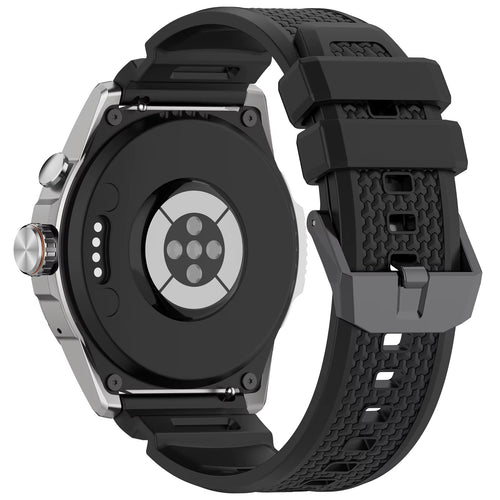 Silicone Strap, black, on a watch, 3/4 rear view