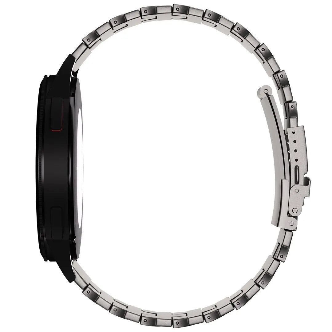 Butterfly Titanium Strap, graphite, on a watch, 3/4 rear view