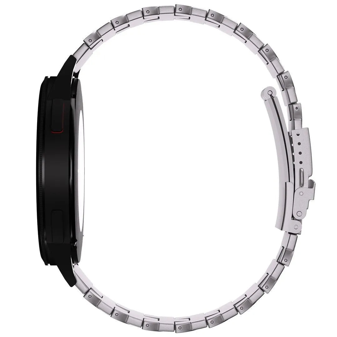 Butterfly Titanium Strap, silver, on a watch, 3/4 rear view