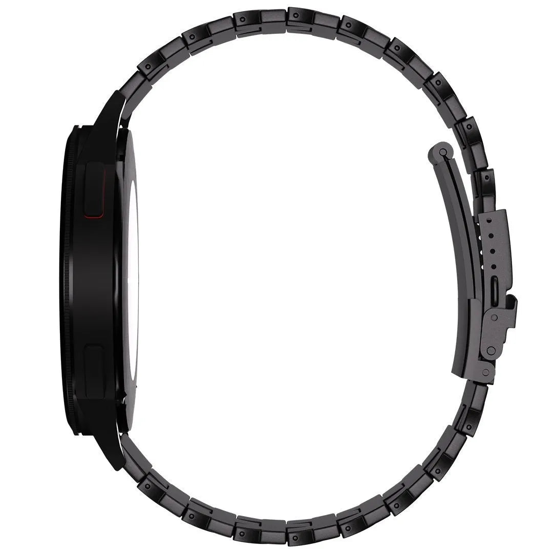 Butterfly Titanium Strap, black, on a watch, 3/4 rear view