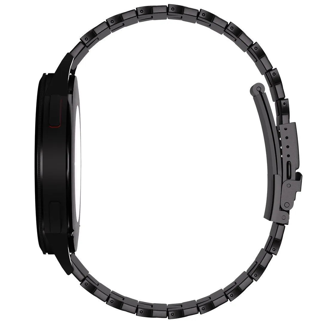 Butterfly Titanium Strap, black, on a watch, 3/4 rear view