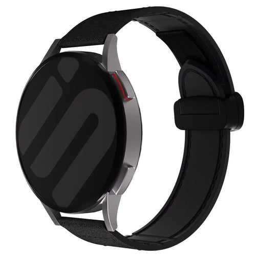 D-Buckle Leather Strap, black, on a watch, 3/4 rear view