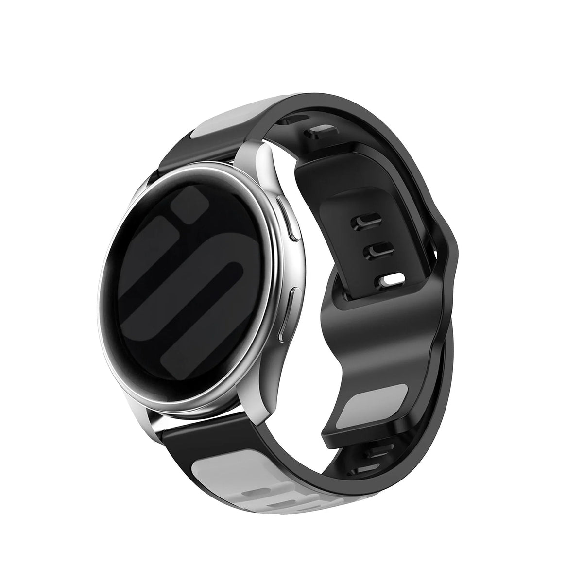 Outdoor Duo Silicone Strap, grey/black, on a watch, 3/4 rear view