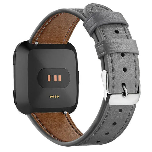 Modern Leather Strap, grey, on a watch, 3/4 rear view