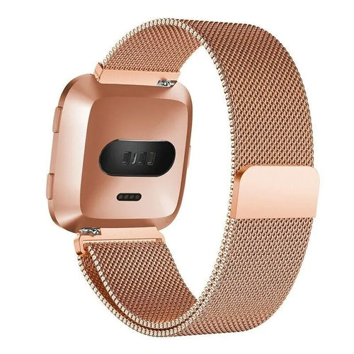 Milanese Strap, rose gold, on a watch, 3/4 rear view