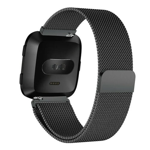 Milanese Strap, black, on a watch, 3/4 rear view