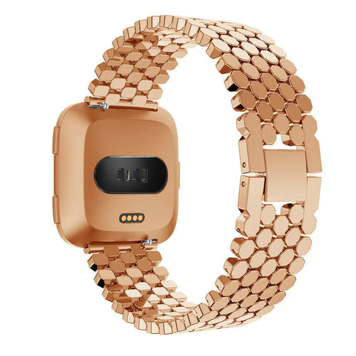 Steel Strap Hexagons, rose gold, on a watch, 3/4 rear view
