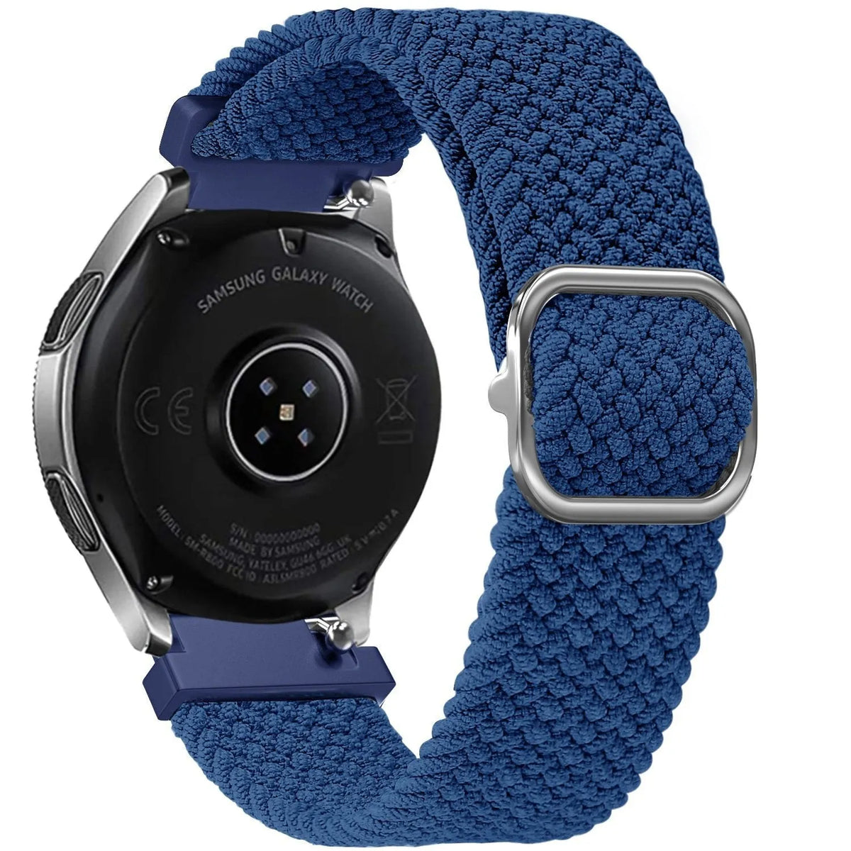 Nylon Adjustable Braided Strap, blue, on a watch, 3/4 rear view