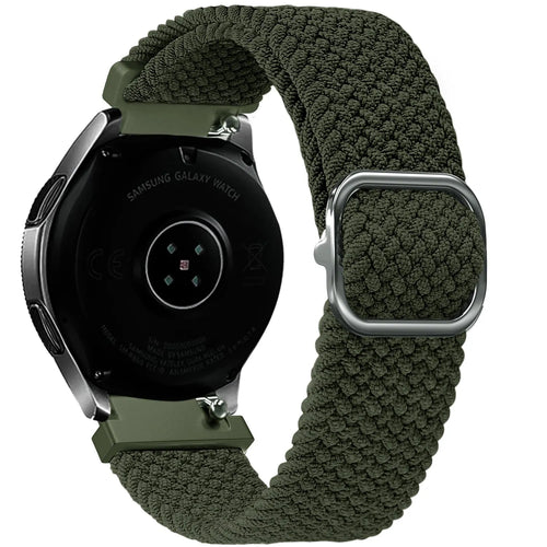 Nylon Adjustable Braided Strap, green, on a watch, 3/4 rear view
