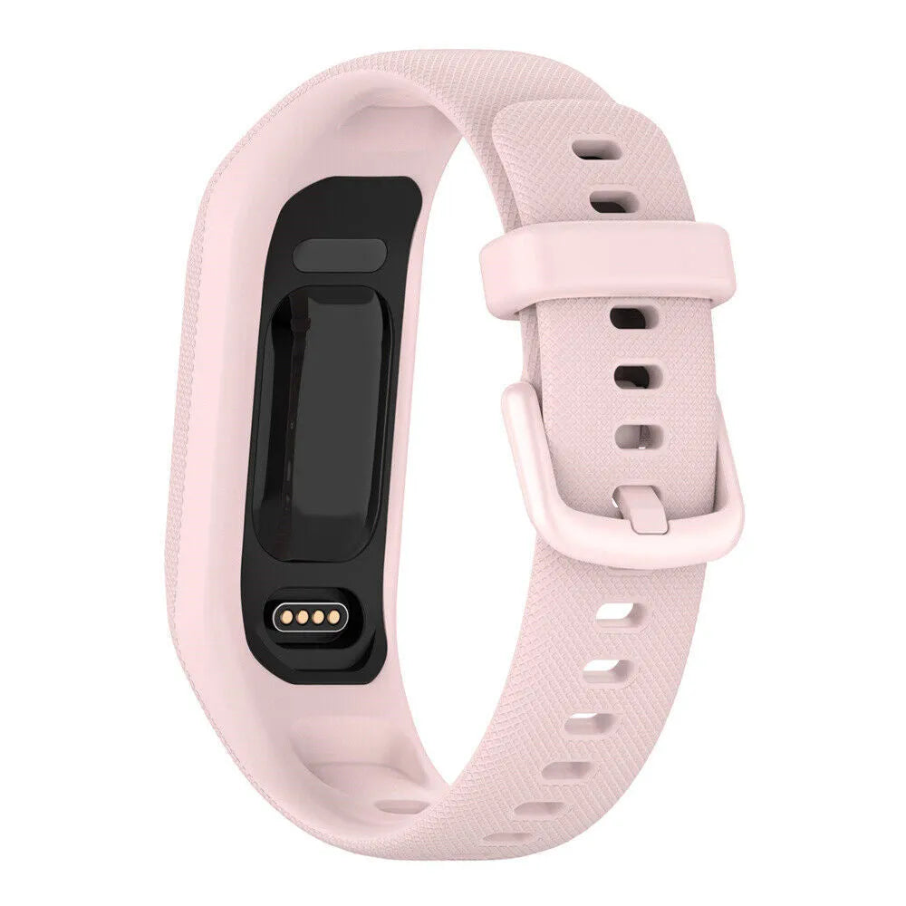 Silicone Strap, pink, on a watch, 3/4 rear view
