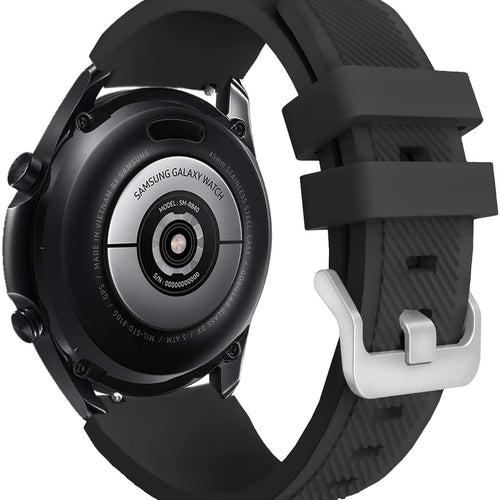 Twill Silicone Strap, black, on a watch, 3/4 rear view